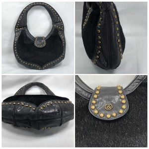 Matt and Nat Black Vegan Leather Fur Studded Hobo